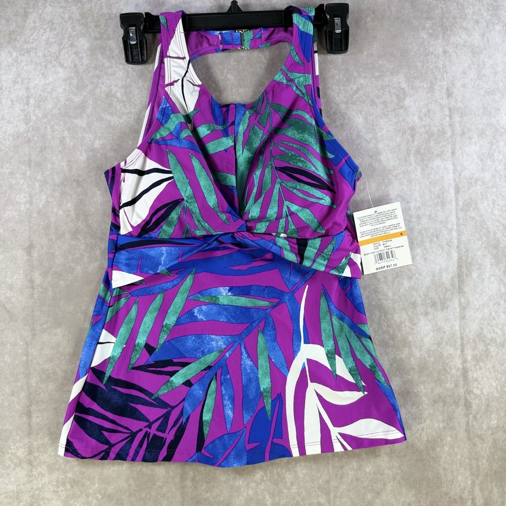 24th & Ocean Swimwear Women Small Reef Leaf Cutout Twist Tankini Multi NWT‎